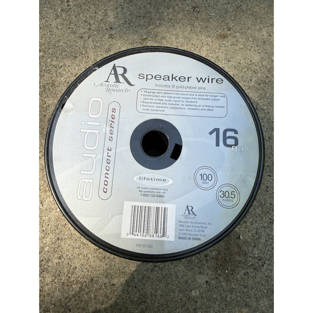 Acoustic Research 16 Gauge Speaker Wire 100ft 8 Gold Pins PS16100 NEW